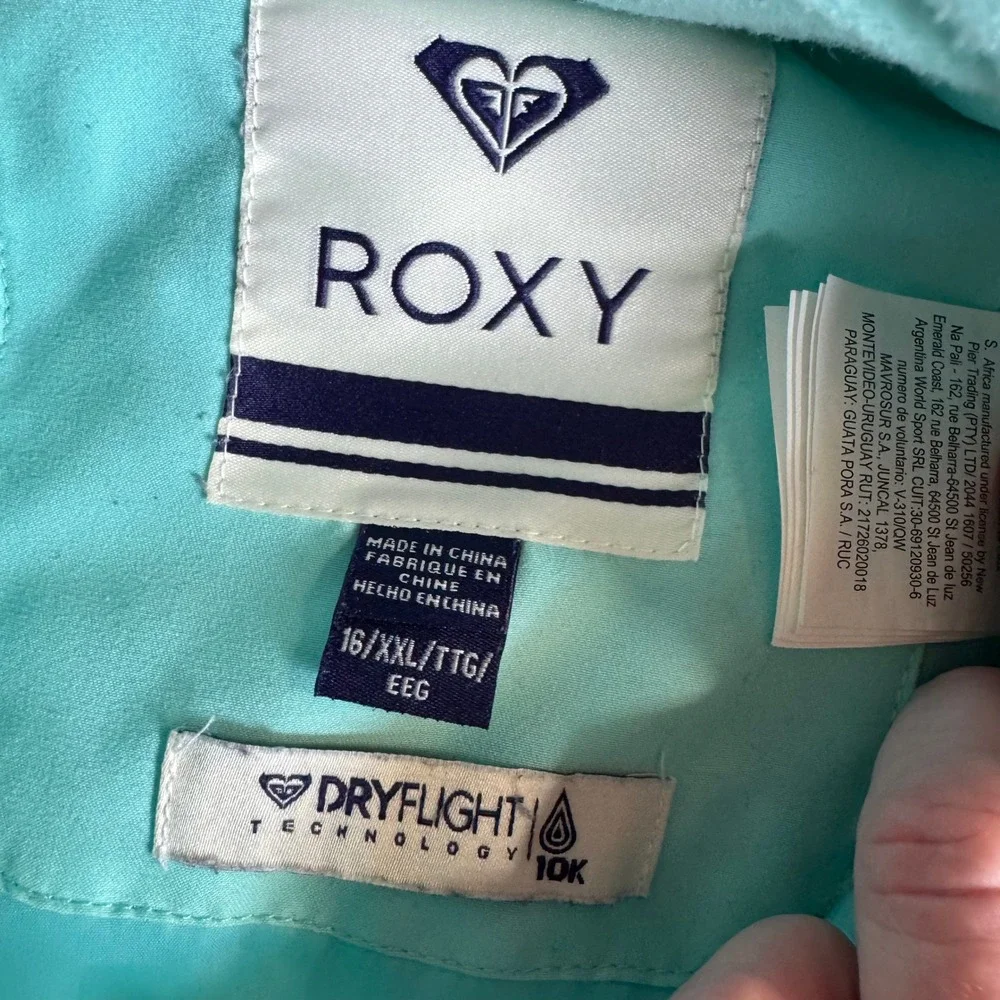 Roxy Backyard Girls Snow Pants Aqua Blue DryFlight 10K Ski Snowboard Size 16 XXL